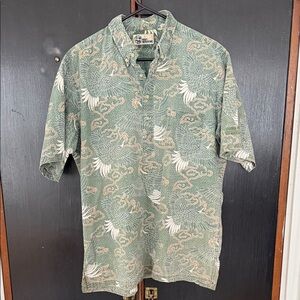 reyn spooner Sage Green Crane Print Short-Sleeve Button-Up Shirt